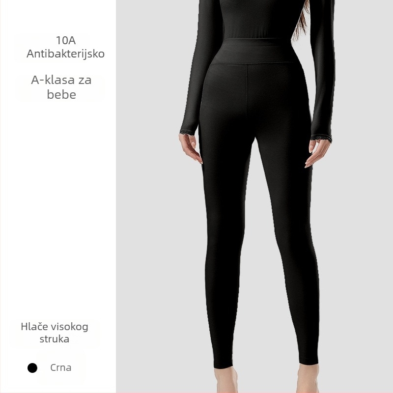 Ženski akrilni termalni komplet s antibakterijskim djelovanjem; topla, debela tkanina 201-250 g/m2 s velur podstavom; gornji dio: pulover dugih rukava; donji: hlače; glavni udjel vlakana 30-50%.