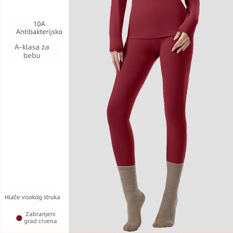 Ženski akrilni termalni komplet s antibakterijskim djelovanjem; topla, debela tkanina 201-250 g/m2 s velur podstavom; gornji dio: pulover dugih rukava; donji: hlače; glavni udjel vlakana 30-50%.