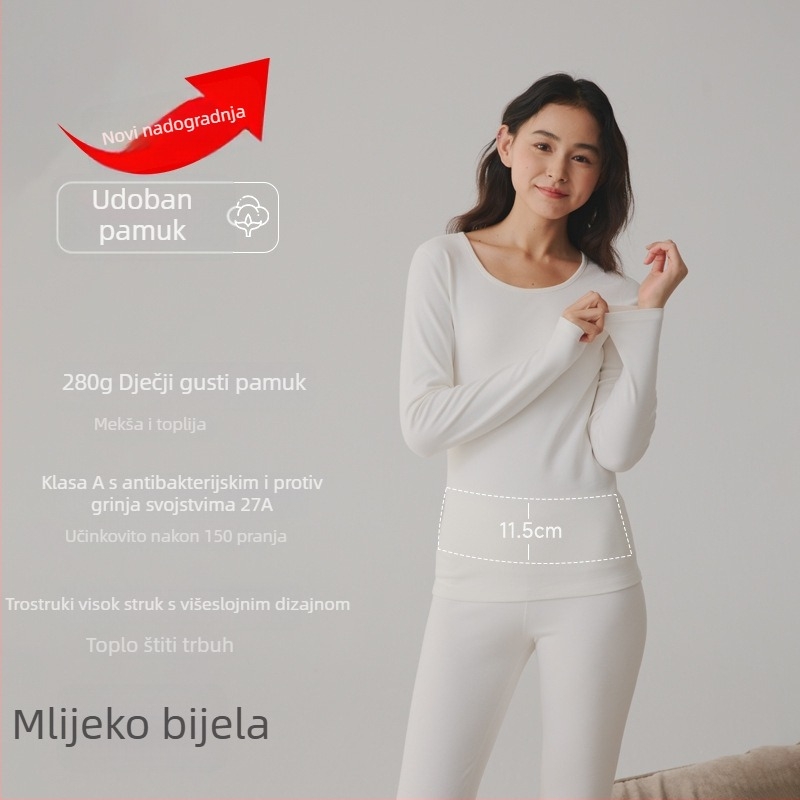 Termalni osnovni set za parove: gornji dio s dugim rukavima i hlače, 90–95% pamuka, debljina 251–300 g/m², antibakterijski, toplo, jesen 2024