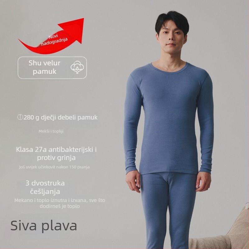 Termalni osnovni set za parove: gornji dio s dugim rukavima i hlače, 90–95% pamuka, debljina 251–300 g/m², antibakterijski, toplo, jesen 2024