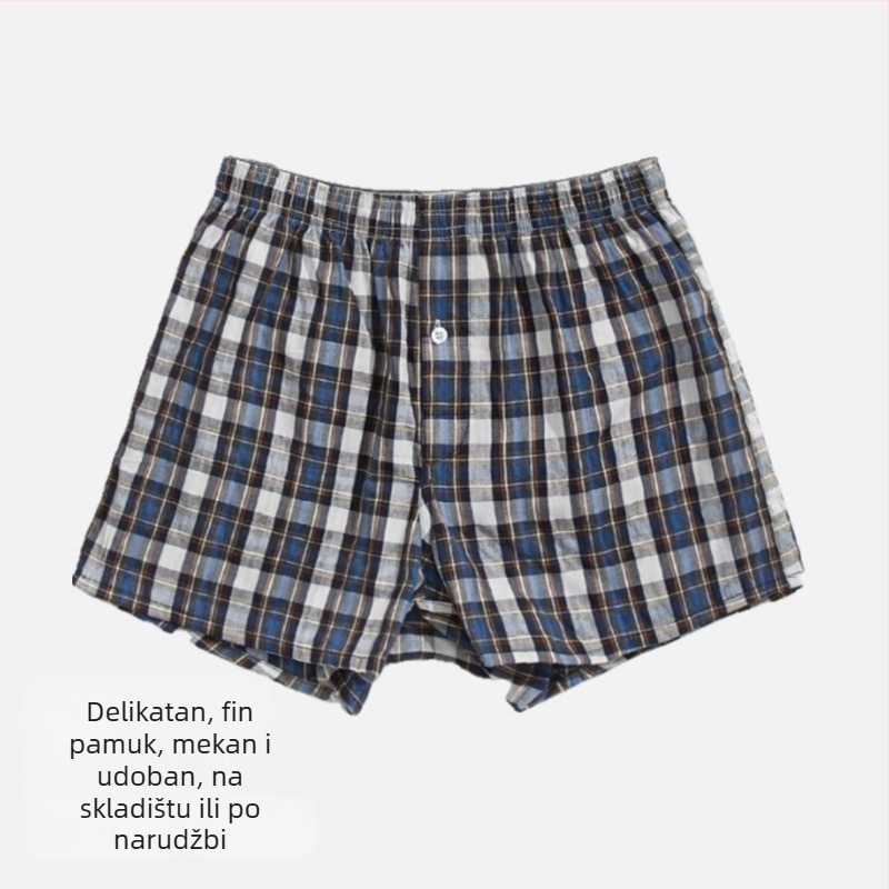 Muške pamučne šortse s prugama i karom, srednji pojas, tročetvrtinske dužine, brzo sušeće i prozračne
