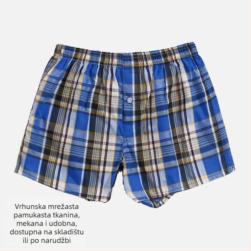Muške pamučne šortse s prugama i karom, srednji pojas, tročetvrtinske dužine, brzo sušeće i prozračne