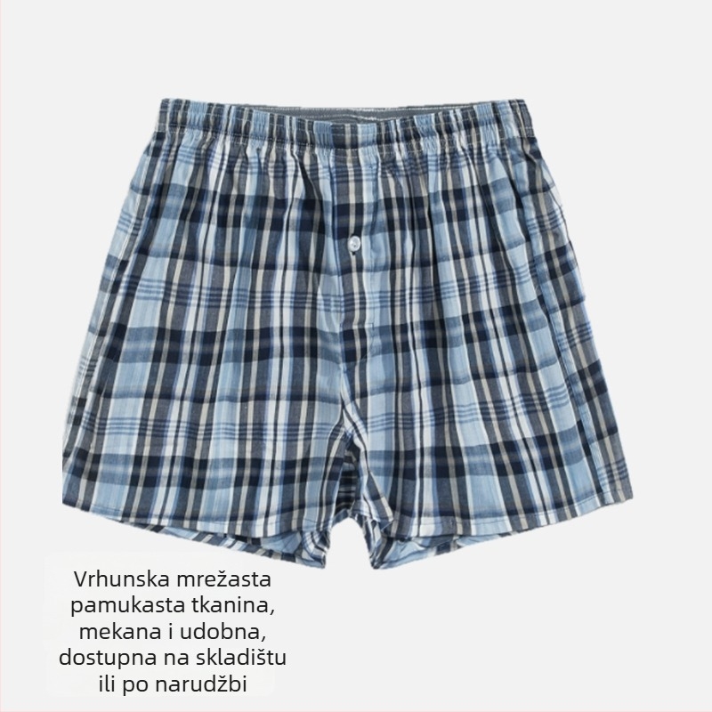 Muške pamučne šortse s prugama i karom, srednji pojas, tročetvrtinske dužine, brzo sušeće i prozračne