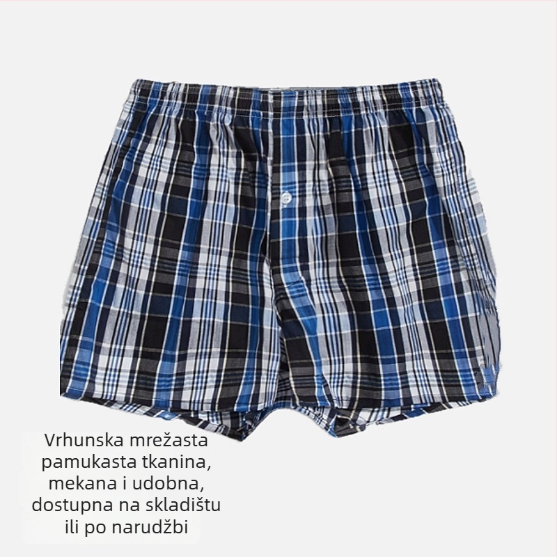 Muške pamučne šortse s prugama i karom, srednji pojas, tročetvrtinske dužine, brzo sušeće i prozračne