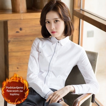 Košulja s fleec podlogom, dugi rukavi, mješavina pamuka i poliestera, slim fit, V-izrez ovratnik, profesionalna radna odjeća