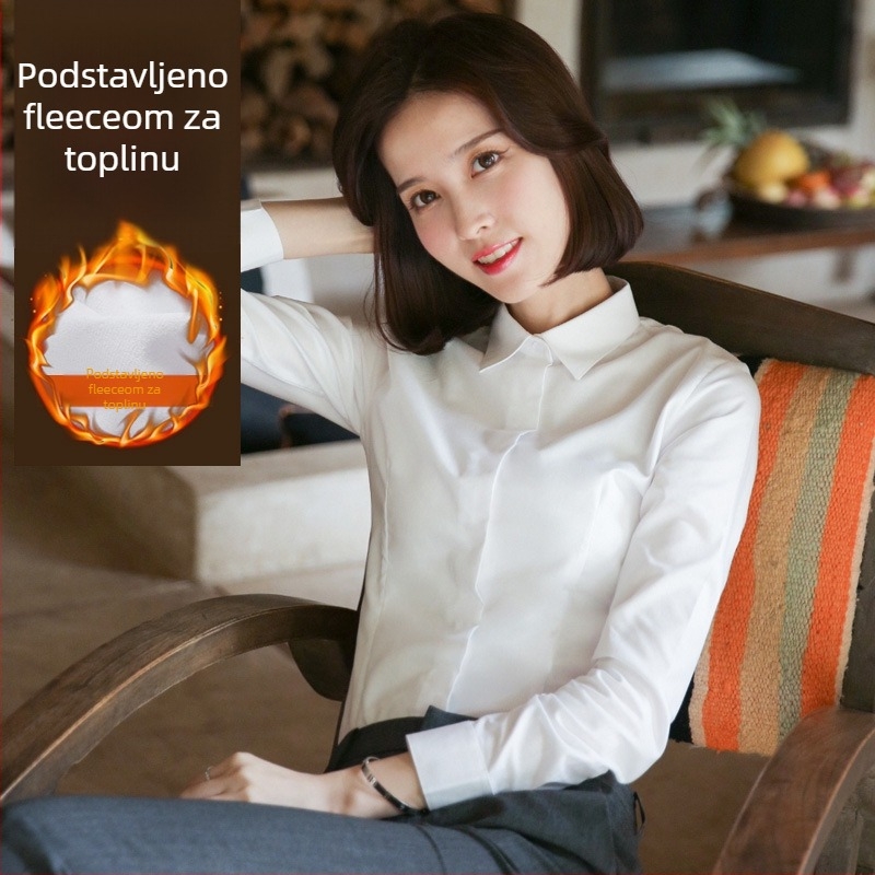 Košulja s fleec podlogom, dugi rukavi, mješavina pamuka i poliestera, slim fit, V-izrez ovratnik, profesionalna radna odjeća