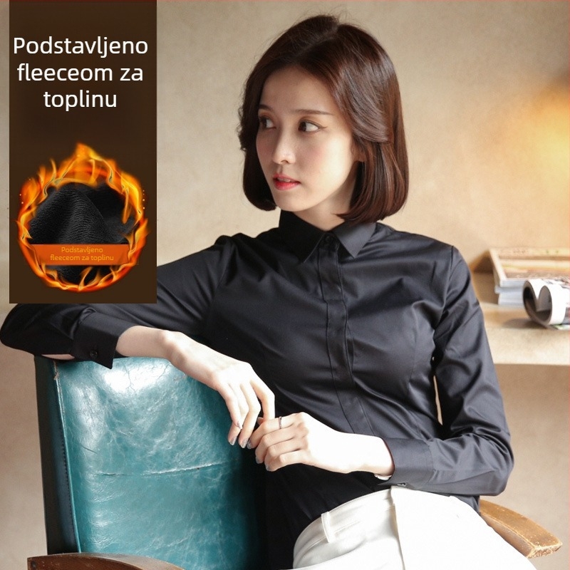 Košulja s fleec podlogom, dugi rukavi, mješavina pamuka i poliestera, slim fit, V-izrez ovratnik, profesionalna radna odjeća