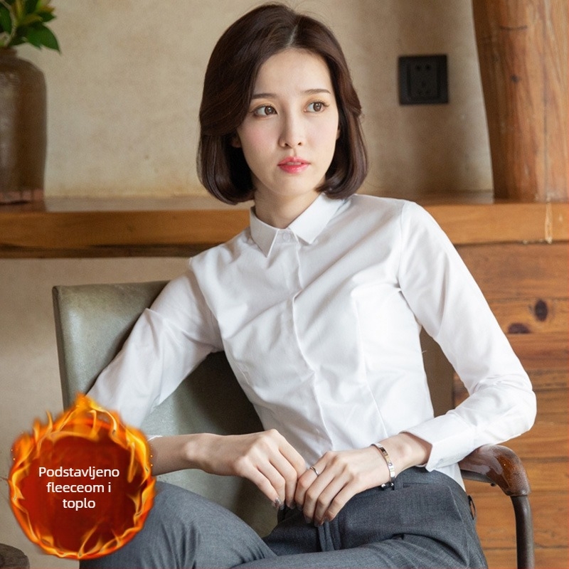 Košulja s fleec podlogom, dugi rukavi, mješavina pamuka i poliestera, slim fit, V-izrez ovratnik, profesionalna radna odjeća