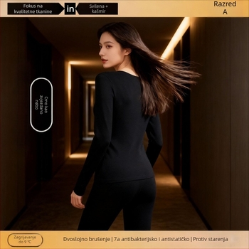 Unisex komplet termalnog donjeg rublja od kašmira – flisom podstavljena, antibakterijska i grijanje; dvostruko slojevita bezšavna gornja odjeća s okruglim izrezom i dugim rukavima, hlače