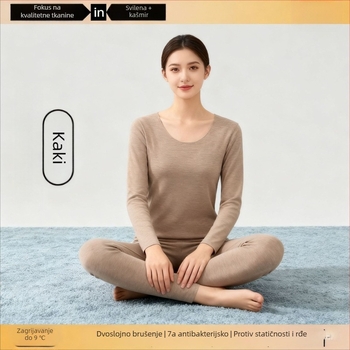 Unisex komplet termalnog donjeg rublja od kašmira – flisom podstavljena, antibakterijska i grijanje; dvostruko slojevita bezšavna gornja odjeća s okruglim izrezom i dugim rukavima, hlače