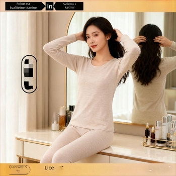 Unisex komplet termalnog donjeg rublja od kašmira – flisom podstavljena, antibakterijska i grijanje; dvostruko slojevita bezšavna gornja odjeća s okruglim izrezom i dugim rukavima, hlače