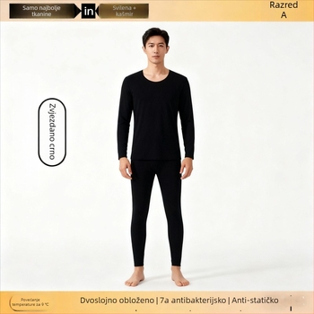 Unisex komplet termalnog donjeg rublja od kašmira – flisom podstavljena, antibakterijska i grijanje; dvostruko slojevita bezšavna gornja odjeća s okruglim izrezom i dugim rukavima, hlače
