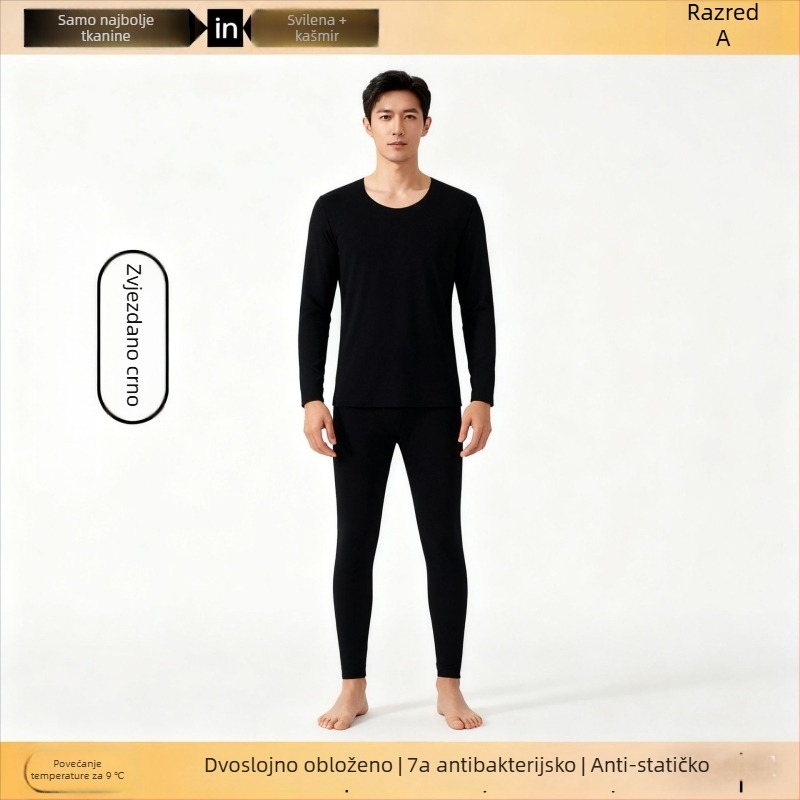 Unisex komplet termalnog donjeg rublja od kašmira – flisom podstavljena, antibakterijska i grijanje; dvostruko slojevita bezšavna gornja odjeća s okruglim izrezom i dugim rukavima, hlače