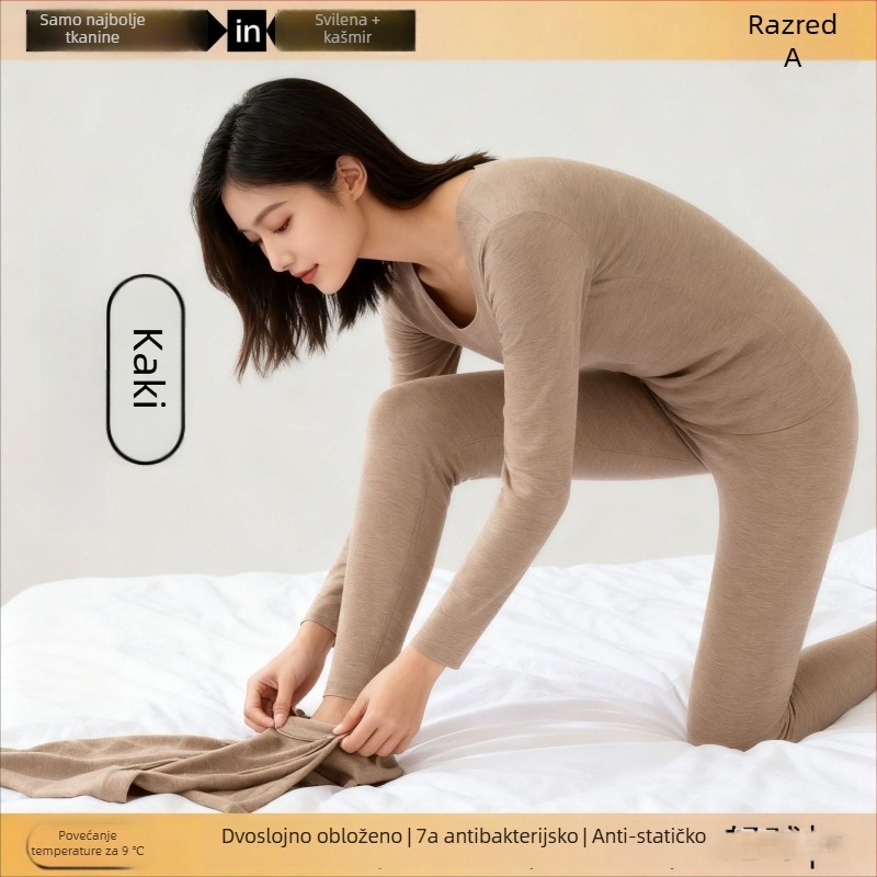 Unisex komplet termalnog donjeg rublja od kašmira – flisom podstavljena, antibakterijska i grijanje; dvostruko slojevita bezšavna gornja odjeća s okruglim izrezom i dugim rukavima, hlače
