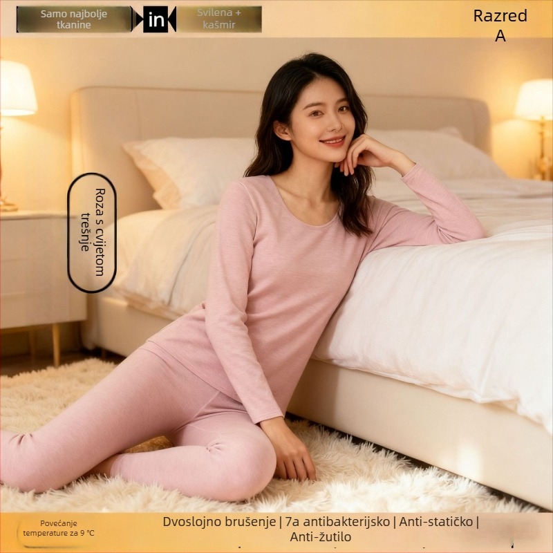 Unisex komplet termalnog donjeg rublja od kašmira – flisom podstavljena, antibakterijska i grijanje; dvostruko slojevita bezšavna gornja odjeća s okruglim izrezom i dugim rukavima, hlače