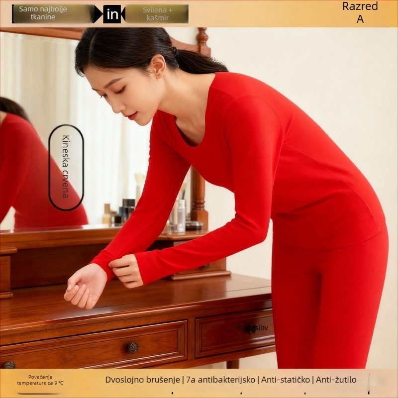 Unisex komplet termalnog donjeg rublja od kašmira – flisom podstavljena, antibakterijska i grijanje; dvostruko slojevita bezšavna gornja odjeća s okruglim izrezom i dugim rukavima, hlače