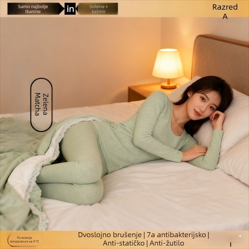 Unisex komplet termalnog donjeg rublja od kašmira – flisom podstavljena, antibakterijska i grijanje; dvostruko slojevita bezšavna gornja odjeća s okruglim izrezom i dugim rukavima, hlače