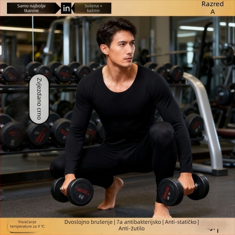 Unisex komplet termalnog donjeg rublja od kašmira – flisom podstavljena, antibakterijska i grijanje; dvostruko slojevita bezšavna gornja odjeća s okruglim izrezom i dugim rukavima, hlače