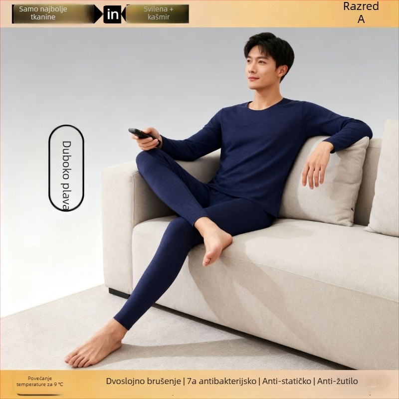 Unisex komplet termalnog donjeg rublja od kašmira – flisom podstavljena, antibakterijska i grijanje; dvostruko slojevita bezšavna gornja odjeća s okruglim izrezom i dugim rukavima, hlače