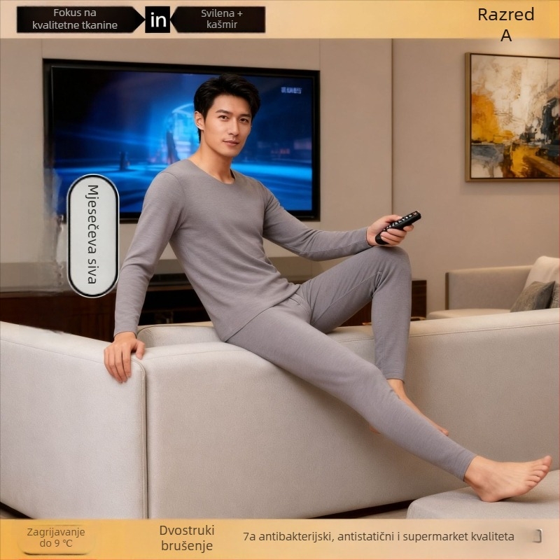 Unisex komplet termalnog donjeg rublja od kašmira – flisom podstavljena, antibakterijska i grijanje; dvostruko slojevita bezšavna gornja odjeća s okruglim izrezom i dugim rukavima, hlače