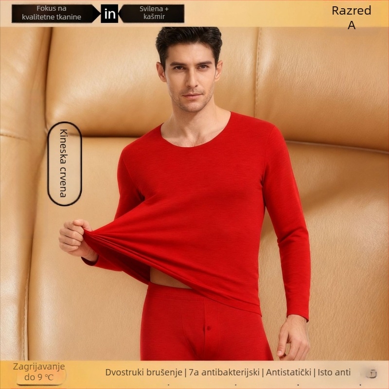 Unisex komplet termalnog donjeg rublja od kašmira – flisom podstavljena, antibakterijska i grijanje; dvostruko slojevita bezšavna gornja odjeća s okruglim izrezom i dugim rukavima, hlače