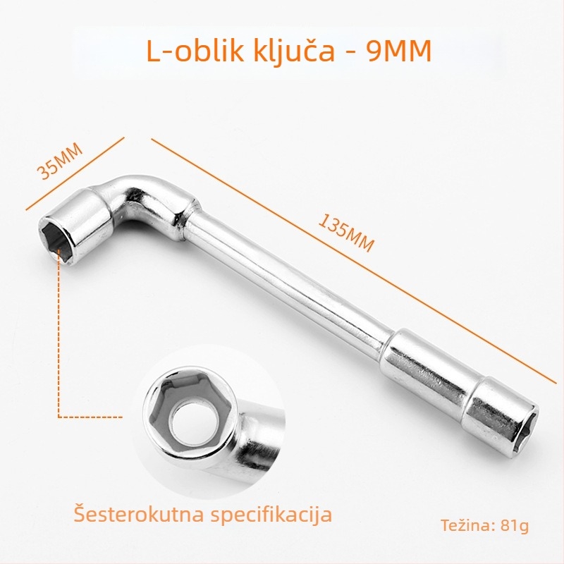 Bangli L-oblik alata s 7-oblika dvostruko glavom dizajnom, vanjski šesterokut, 45# čelik, Allen ključe