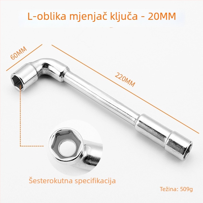 Bangli L-oblik alata s 7-oblika dvostruko glavom dizajnom, vanjski šesterokut, 45# čelik, Allen ključe