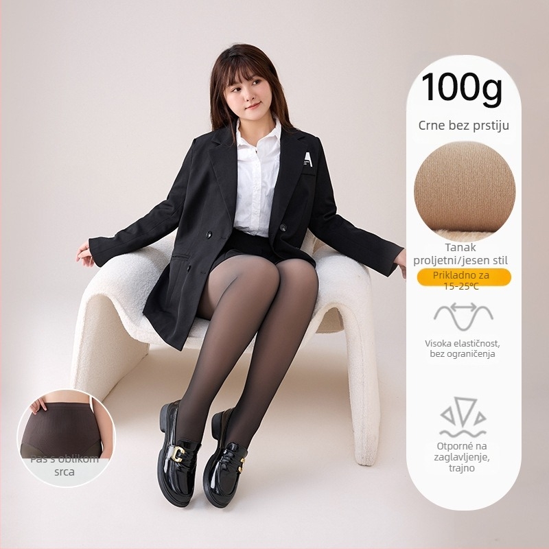 Najlon čarape s fleec podstavom, 70-80% najlona, Spandex <30%, jednobojne, tople