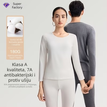 Set baznog toplog donjeg rublja od Combed Cotton – antibakterijski, zadržava toplinu, anti-pilling, okrugli izrez, bezšivni, hlače 3/4 dužine