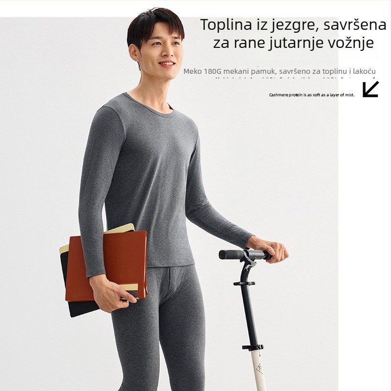 Set baznog toplog donjeg rublja od Combed Cotton – antibakterijski, zadržava toplinu, anti-pilling, okrugli izrez, bezšivni, hlače 3/4 dužine