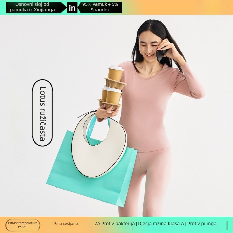 Set baznog toplog donjeg rublja od Combed Cotton – antibakterijski, zadržava toplinu, anti-pilling, okrugli izrez, bezšivni, hlače 3/4 dužine