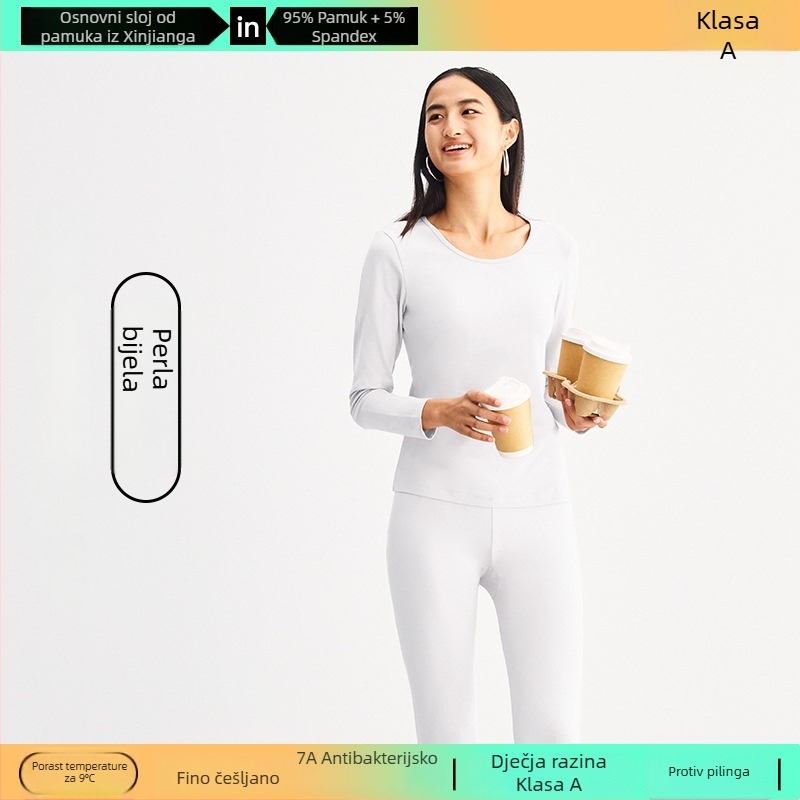 Set baznog toplog donjeg rublja od Combed Cotton – antibakterijski, zadržava toplinu, anti-pilling, okrugli izrez, bezšivni, hlače 3/4 dužine