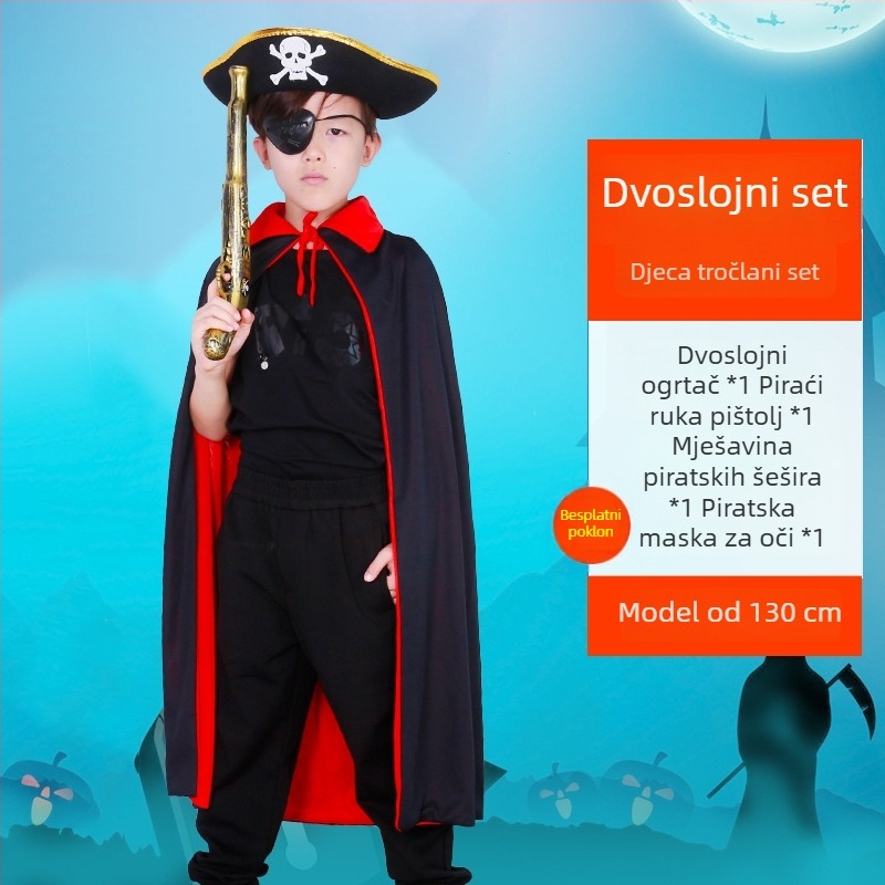 Halloween piratski set za cosplay: maska za oči, pištolj i pirateška kapa – poliester, šivanje, rekviziti za makeup kostim