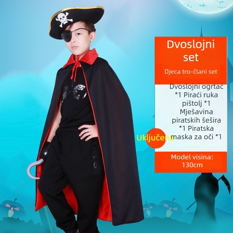 Halloween piratski set za cosplay: maska za oči, pištolj i pirateška kapa – poliester, šivanje, rekviziti za makeup kostim