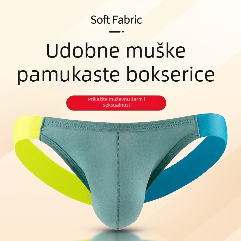 Muške gaćice T-back od pamuka, prozračne, 3D U-oblik džep, niski struk