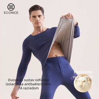 Muški termalni set s baršunastom podstavom, kationični poliester, debljina 251-300 g/m², elastičan, jesen-zima