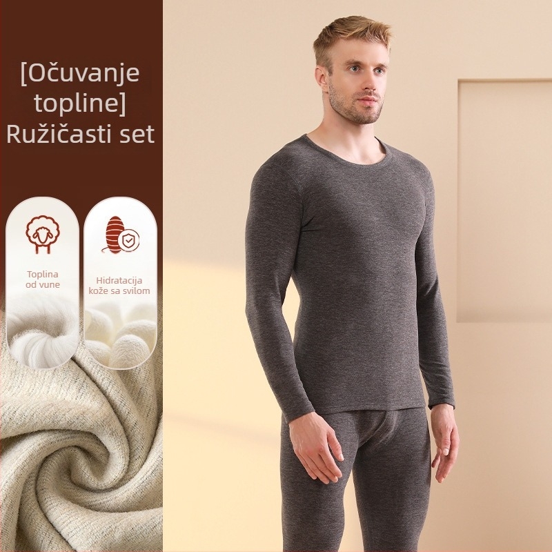 Muški termalni set s baršunastom podstavom, kationični poliester, debljina 251-300 g/m², elastičan, jesen-zima