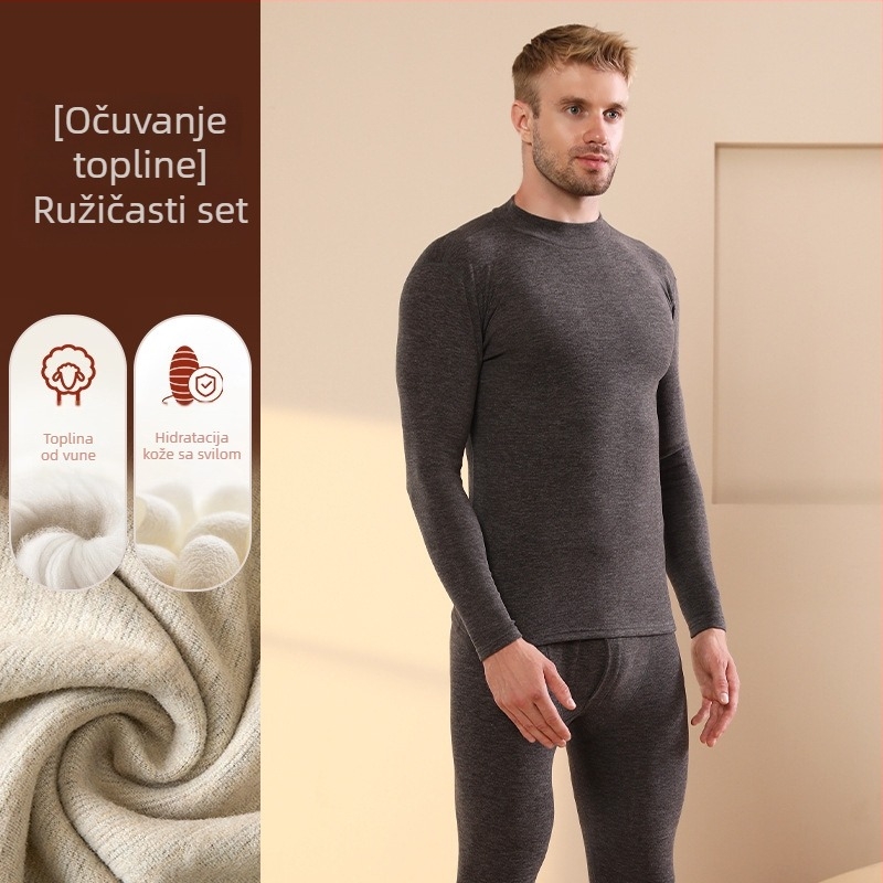 Muški termalni set s baršunastom podstavom, kationični poliester, debljina 251-300 g/m², elastičan, jesen-zima