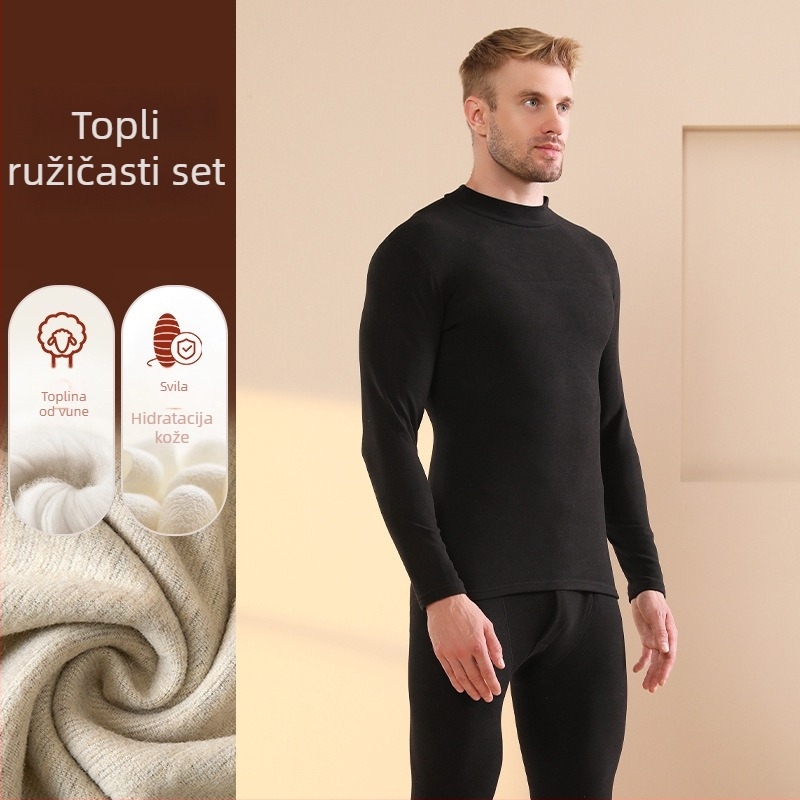 Muški termalni set s baršunastom podstavom, kationični poliester, debljina 251-300 g/m², elastičan, jesen-zima