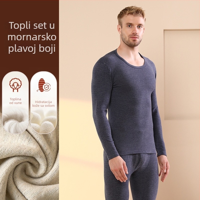 Muški termalni set s baršunastom podstavom, kationični poliester, debljina 251-300 g/m², elastičan, jesen-zima