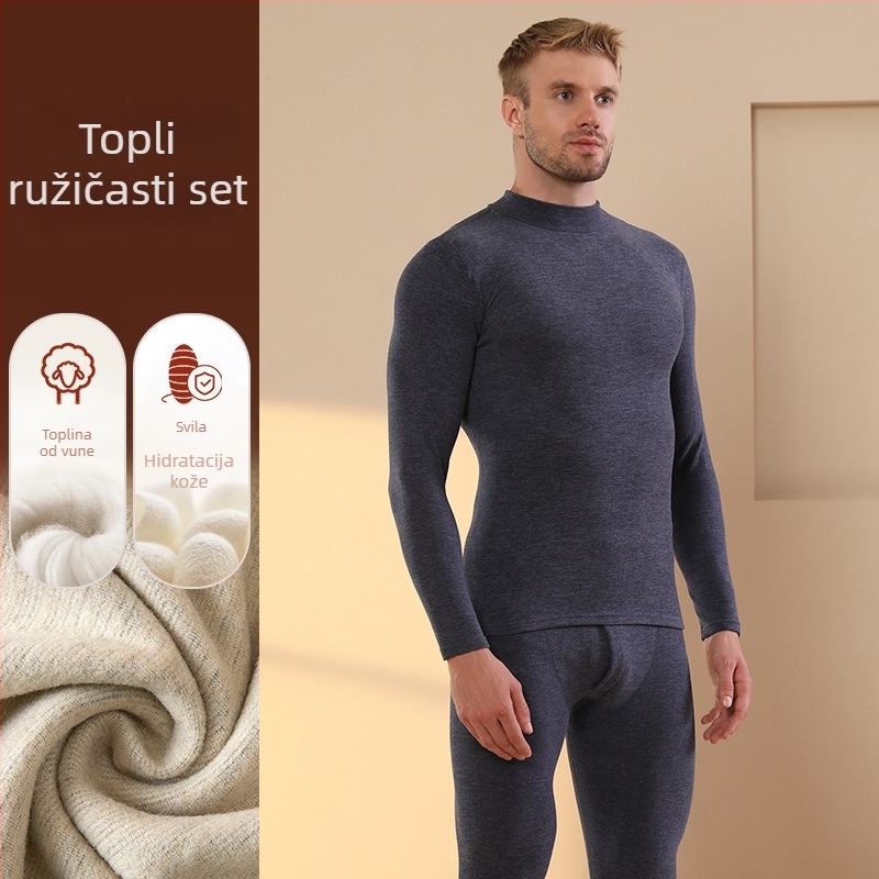 Muški termalni set s baršunastom podstavom, kationični poliester, debljina 251-300 g/m², elastičan, jesen-zima