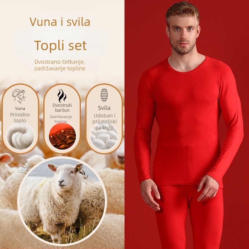 Muški termalni set s baršunastom podstavom, kationični poliester, debljina 251-300 g/m², elastičan, jesen-zima