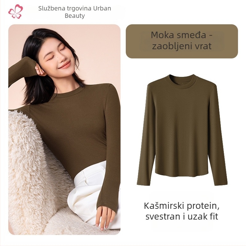 Ženski termalni bazni gornji dio s srednjim/visokim ovratnikom, viskozna mješavina, dugi rukav, srednja gustoća 181–200 g/m2