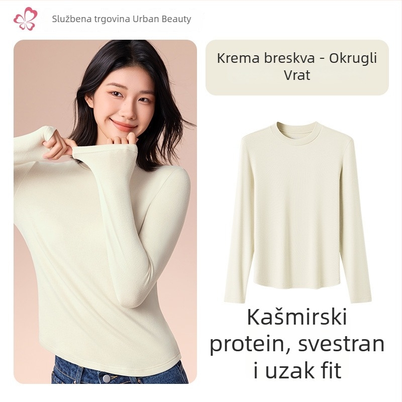 Ženski termalni bazni gornji dio s srednjim/visokim ovratnikom, viskozna mješavina, dugi rukav, srednja gustoća 181–200 g/m2