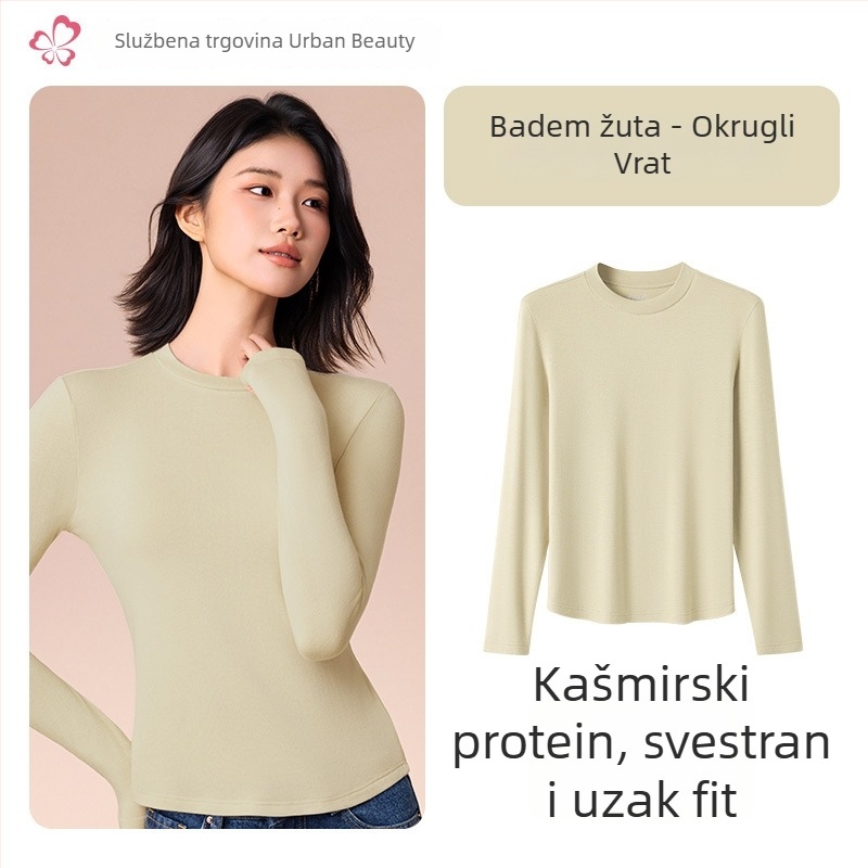 Ženski termalni bazni gornji dio s srednjim/visokim ovratnikom, viskozna mješavina, dugi rukav, srednja gustoća 181–200 g/m2