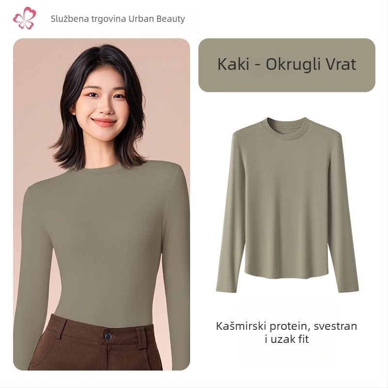 Ženski termalni bazni gornji dio s srednjim/visokim ovratnikom, viskozna mješavina, dugi rukav, srednja gustoća 181–200 g/m2