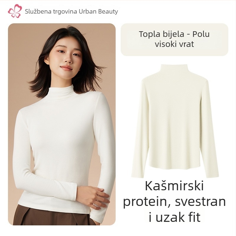 Ženski termalni bazni gornji dio s srednjim/visokim ovratnikom, viskozna mješavina, dugi rukav, srednja gustoća 181–200 g/m2