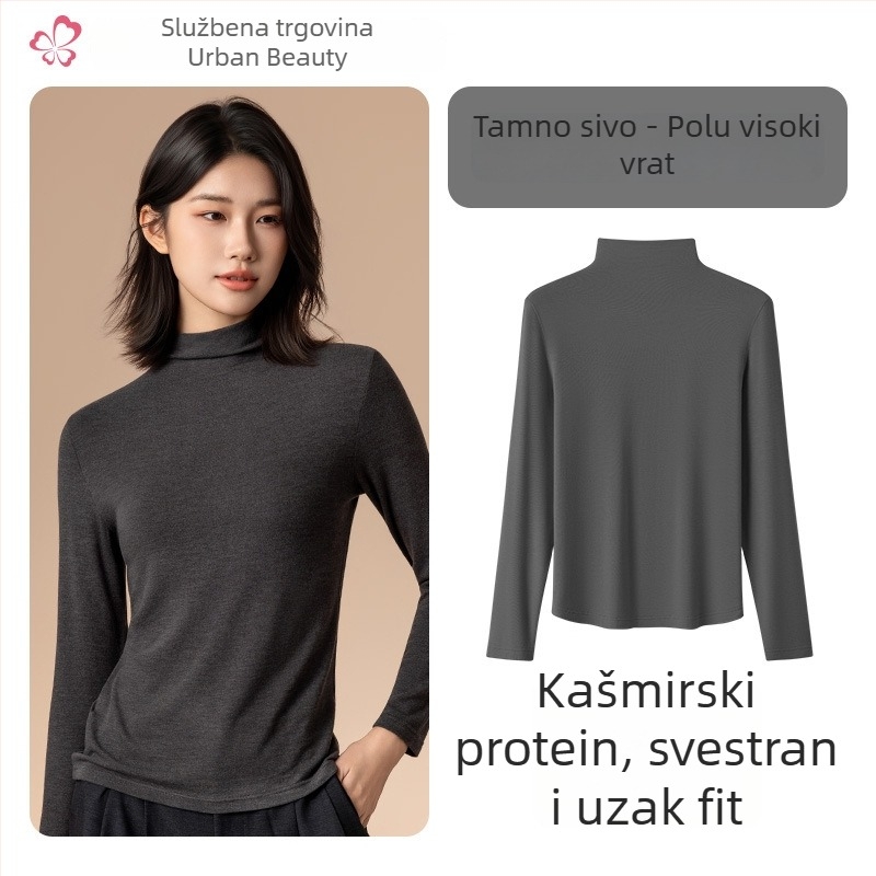 Ženski termalni bazni gornji dio s srednjim/visokim ovratnikom, viskozna mješavina, dugi rukav, srednja gustoća 181–200 g/m2