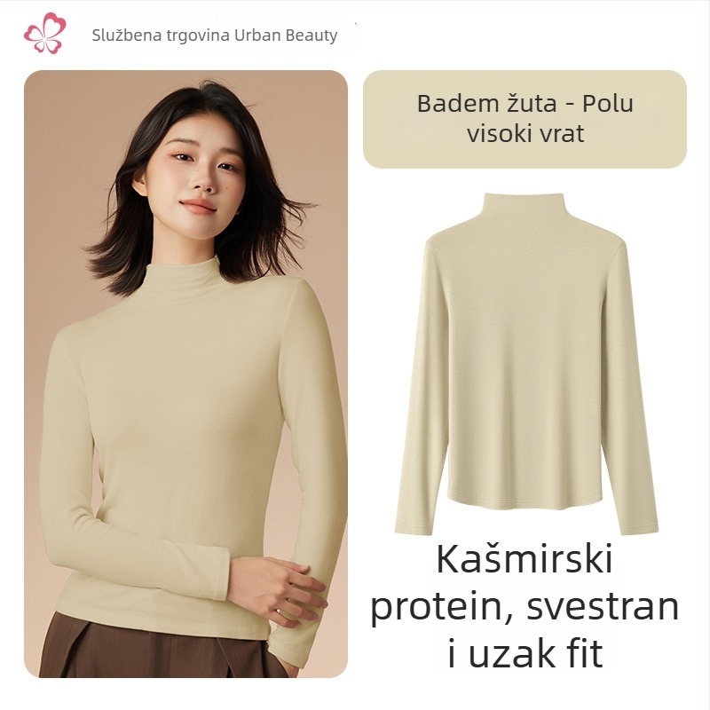 Ženski termalni bazni gornji dio s srednjim/visokim ovratnikom, viskozna mješavina, dugi rukav, srednja gustoća 181–200 g/m2