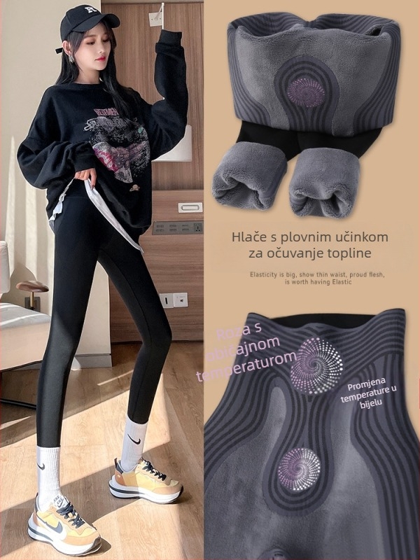 Leggings s printom morskog psa, Chenille tkanina sa Spandexom, opušten kroj, jesen 2024